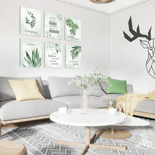 Image of CHDITB Inspirational Plant Art Office Decor, Positive Affirmations Wall Decor, Botanical Canvas Motivational Framed Wall Art,Set Of 6(8x10 Inch) Eucalyptus Leaves Sage Poster For Classroom Home Decor
