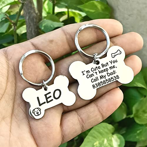 Image of Jypr Customized Product's Pet Id Tag Personalize Black Engraved Name Collar Tag For Your Loving Pet Dog, Cat, Puppy, Horse (Bone Shape 2 Mm Thick Tag With Little Bone Charm), 1 Label