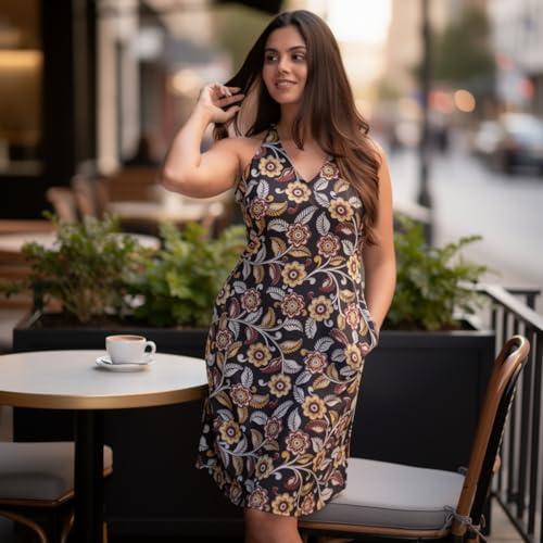 Image of Halter Neck Racerback Dress with Pockets for Women | Casual Sleeveless Dress | Trendy Summer Fashion | Comfortable and Stylish | Midnight Bloom