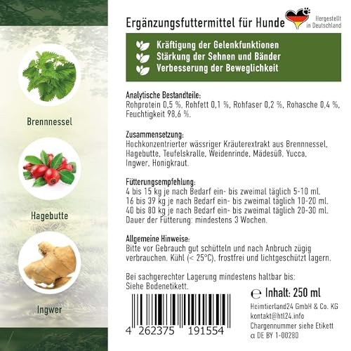 TJURE Gelenk Liquid für Hunde | 3 x 500 ml Sparset | Ergänzungsfuttermittel mit pflanzlichen Inhaltsstoffen | Zur Unterstützung der normalen Beweglichkeit | Teufelskralle & Hagebutte | Made in Germany