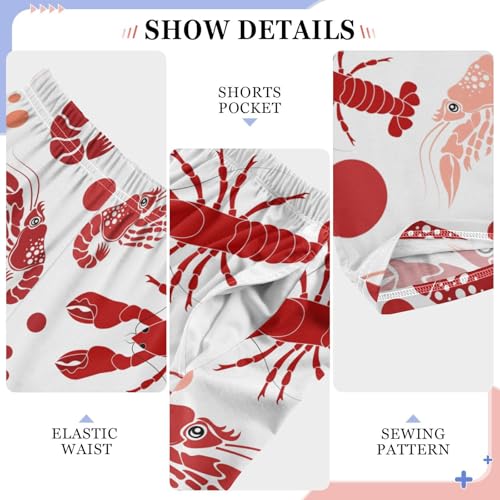 ZZXXB Shrimp Print Boys Long Pants Soft Trousers Elastic Waist Kids Lounge Bottoms with Pockets S-XL4