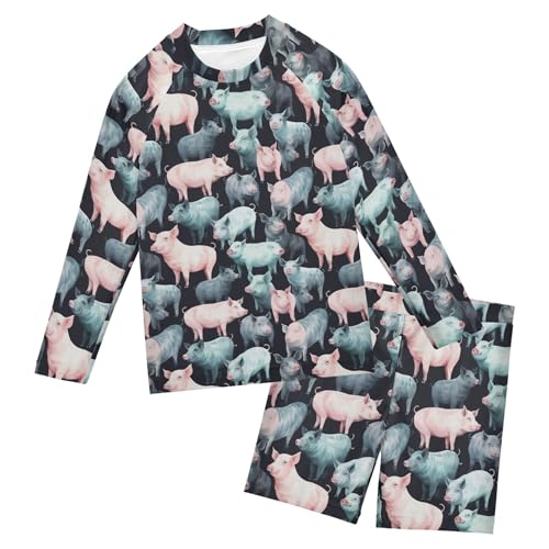 Pig Animal Cute Toddler and Baby Boys' 2-Piece Swimsuit Trunk, Long Sleeve Rashguard Bathing Suit B0402821