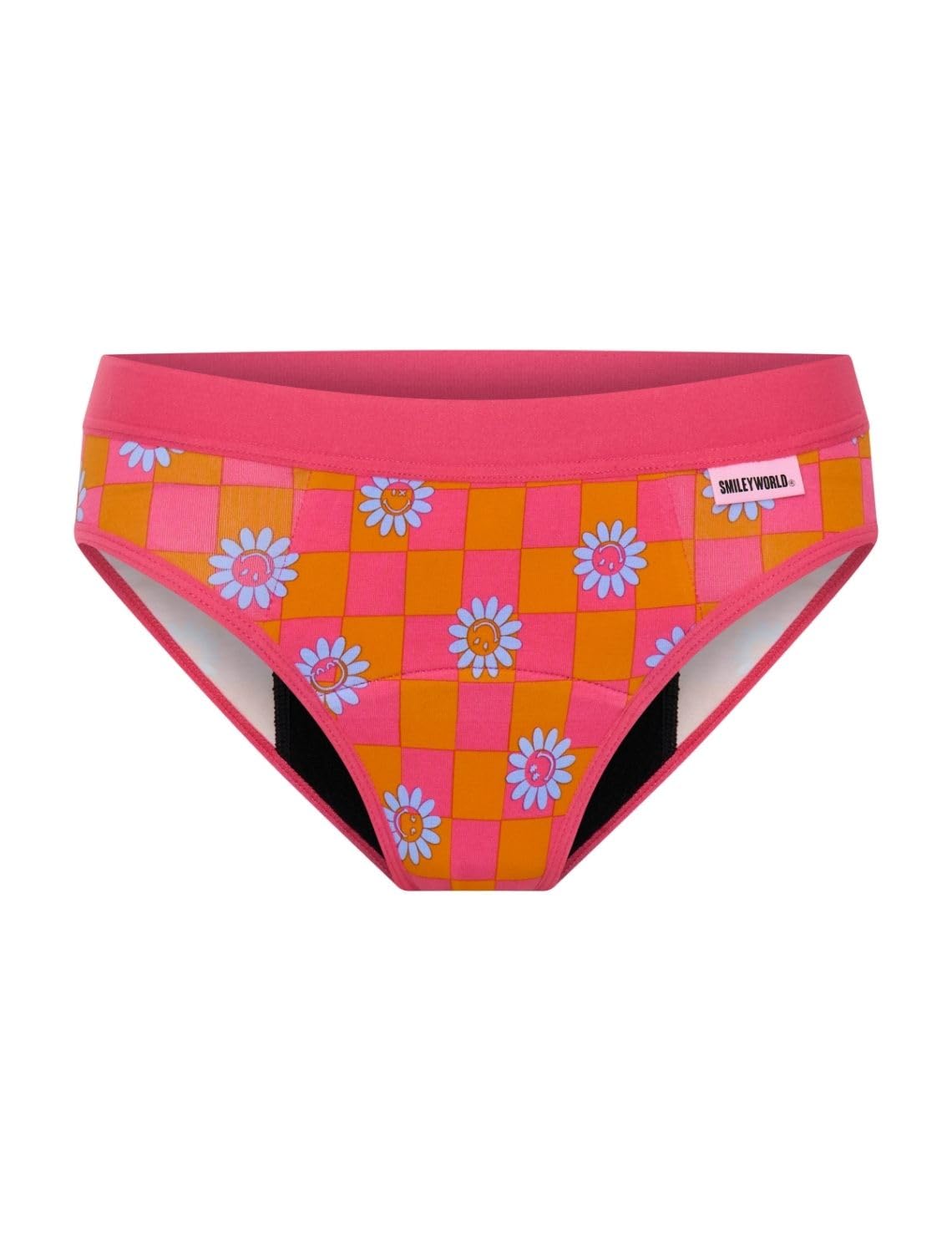 Modibodi Girls Flower Checkerboard Period Pants For Teenage - Smileyworld Hipster Bikini Reusable Super Absorbency (50Ml) Leakproof Knickers - Size Y16-18