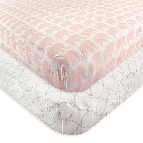 Image of Hudson Baby Unisex Baby Cotton Fitted Crib Sheet, Elephant, One Size