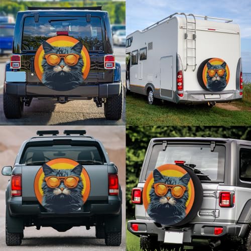 Image of Spare Tire Cover for RV Trailer, Funny Animal Cat Tire Covers Universal Fit for Travel Trailer Camper Jeep RV SUV Truck Waterproof Wheel Cover (15 inch for Diameter 27 inch - 29 inch)