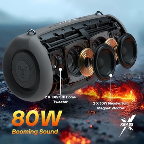 Image of Tribit StormBox Lava Portable Bluetooth Speaker, 80W Loud Wireless Speaker, 24H Playtime, IP67 Waterproof, Bluetooth 5.4, Custom EQ, XBass, Built-in Mic, TWS Pairing for Camping /Beach /Party /Outdoor