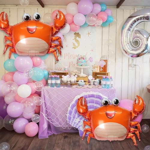 Image of Sea Animal Balloons 4pcs Ocean Themed Balloon Party Decoration,Large Crab 30 Inch Mylar Balloons,Ocean Balloon Birthday Party Decorations