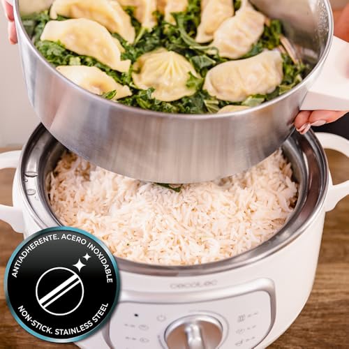 Cecotec Elektrischer Dampfgarer Vapovita Steelpot Weiß. Leistung 1300W, Edelstahlbehälter, 10L, einstellbare Zeit, automatische Abschaltung, einfache Reinigung, spezieller Deckel, gesundes Kochen