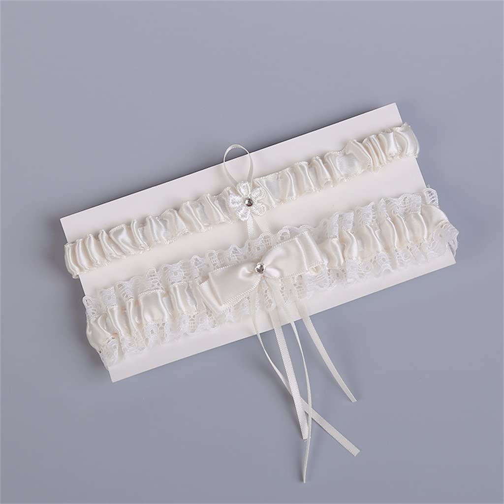 Jarretière de Mariage en Dentelle Blanche avec Fleur Sexy, Ensemble de 2 pièces (Couleur : Blanc, Taille :) (Blanc)
