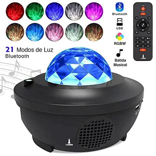 Luminária Abajur Giratória Projetor Estrelas Galáxia 360° Musical com Sensor de Batida Bluetooth USB