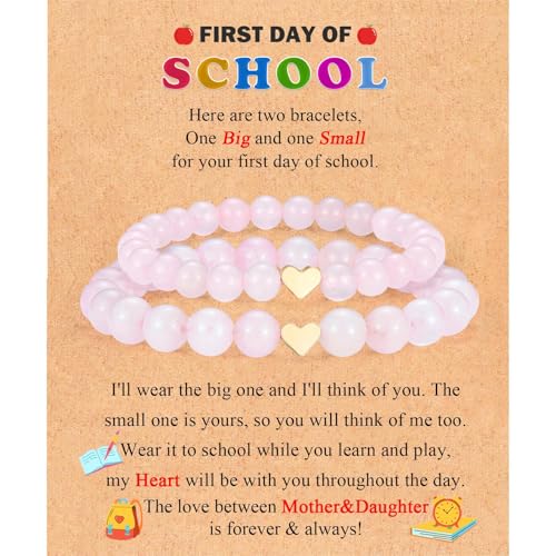 First Day of School Bracelet Gift for Mother Mom and Daughter Bracelets Set for...