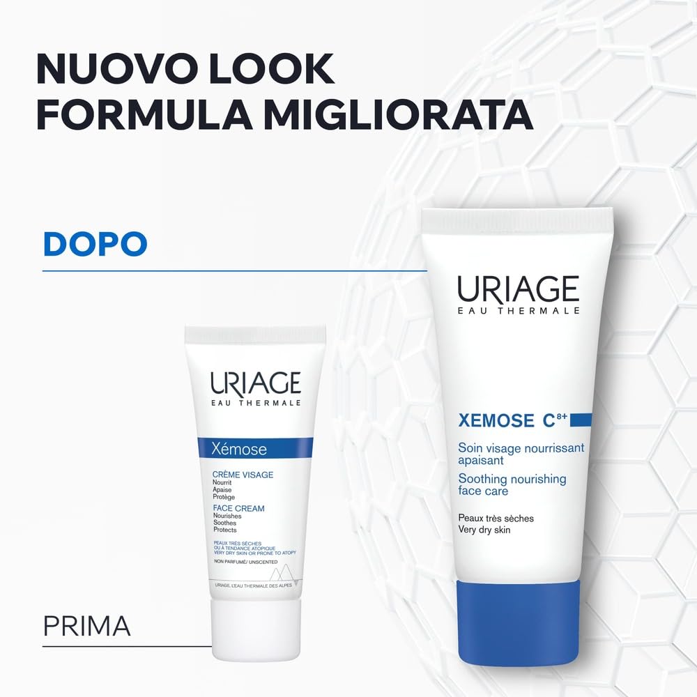 Uriage Xemose Crema Viso Lenitiva Nutriente per Pelle Secca, soggette ad Eczema Atopico con Burro di Karitè 10% - Idratazione 24H, Nutre, Lenisce e Protegge - Non Appiccica, Non Unge - non profumato