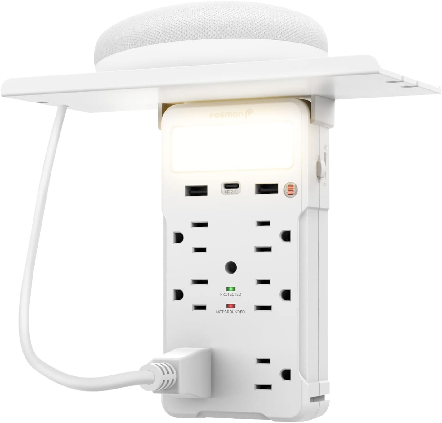 Fosmon Socket Outlet Shelf, Wall Outlet Extender with Shelf, Surge Protector 6 Outlets and 3 USB