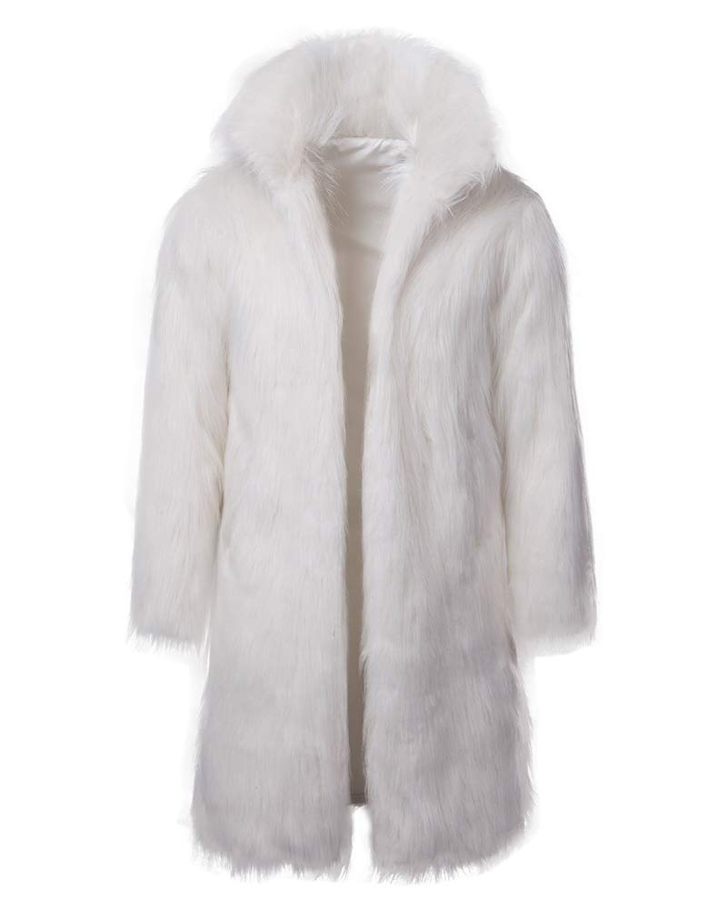 AnyuA Mens Warm Long Faux Fur Coat, Plus Thickening Jacket Faux Fur Parka Outwear Cardigan White M