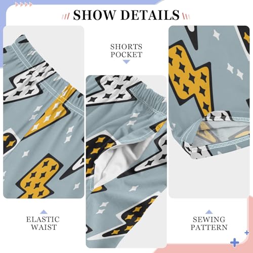 Boys' Pants Yellow Lightning Bolts Grey Long Bottoms Jogger Pants Elastic Waist Trousers with Pockets S-XL4