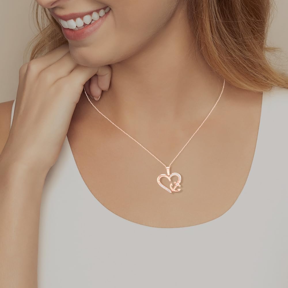 Diamond2Deal 10K Gold Diamond Heart Anchor Pendant Necklace (0.11cttw Clarity-I2 Color-H-I) 18"