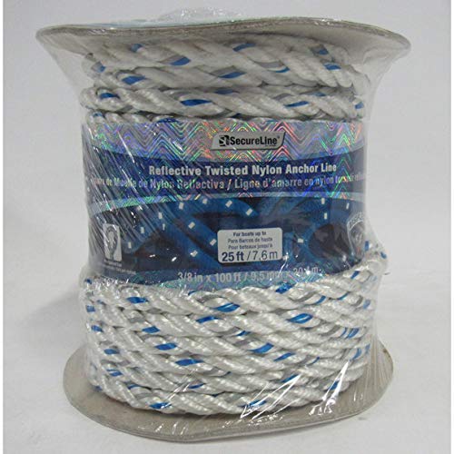 SecureLineRtnal38100 3/8 X 100' White Solid Braid Nylon Reflective Dockline Ropes