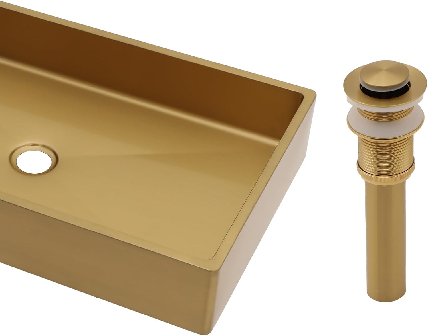 24"x14" Bathroom Vessel Sink Rectangular - Brushed Gold NANO-PVD, 16 Gauge 304 Stainless Steel, Above Counter Rectangle Vanity Lavatory Bath Sink Basin