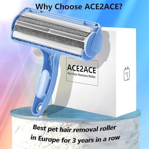 Image of ACE2ACE Pet Hair Remover, Reusable Lint Roller for Cat and Dog Hair, Blue | Self Clean Cat Hair Remover with Dust Bin, Dog Hair Remover for Couch, Furniture, Carpet, Sofa and Bedding