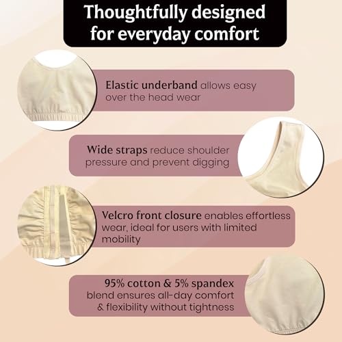 Image of Adaptive Cotton Bra - Easy On Front Closure, Wide Straps,Elastic Underband