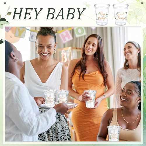 Fuyoooo LIR-FUYOOOO-719 48 Pcs Eucalyptus Baby Shower Cups 16 Oz Baby Shower Plastic Cups Thick Clear Cup Sage Green Baby Shower Party Supplies thumb #3