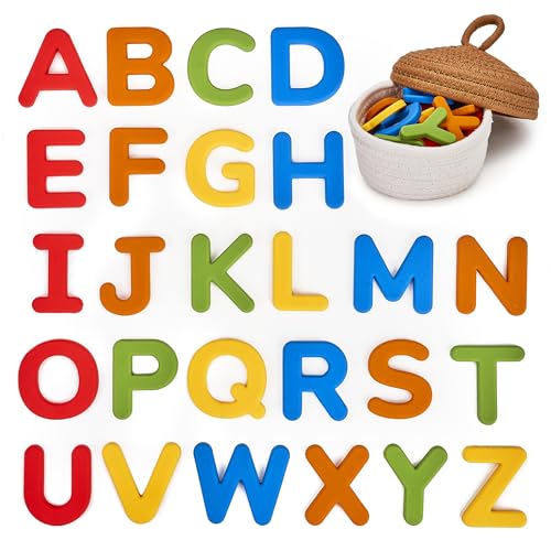 Image of JoyCat Silicone Alphabet Magnetic Letters, 26 Uppercase ABC Fridge Magnets for Toddlers & Kids, Preschool Learning Refrigerator Toy Set, Birthday Gifts for Boys & Girls (Vibrant Color)