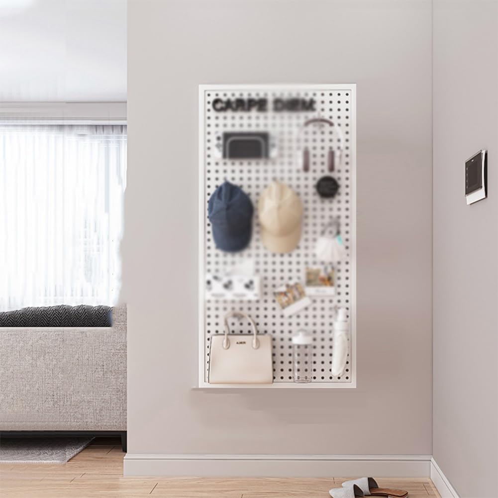 Estante de exhibición Organizador de Tablero Perforado para Pared, Kits de Paneles de Tablero Perforado de Metal Grande para Dormitorio, Cocina, Garaje, lavandería y baño (Blanco,