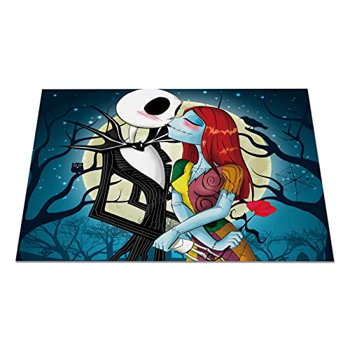 4Pcs Christmas Placemats, Skellington Jack And Sally Placemats, Heat Resistant Washable Table Place Mats For Kitchen Dining Table, Nightmare Before Christmas Decorations And Supplies Dinner Table Mats #TOP6