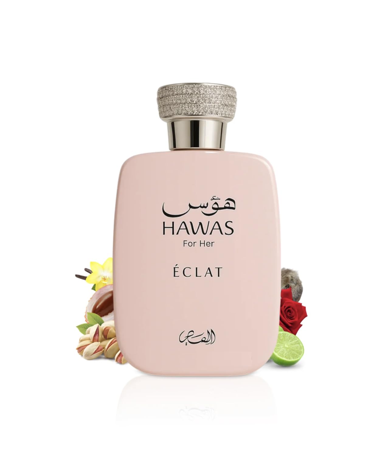 Perfume Hawas Éclat Eau de Parfum 100 ml, Perfume Árabe para Mujer de Larga Duración, Incluye Atomizador Recargable, Fragancia Femenina Floral y Luminoso con Notas de Lichi, Rosa e Incienso (Éclat)
