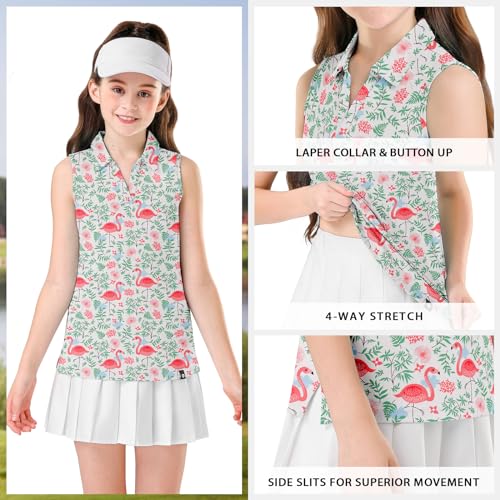 Image of Soneven Girls Sleeveless Polo Shirts Button UP Golf Tennis T-Shirts with Collared Quick Dry Tank Tops for 4-14 Years