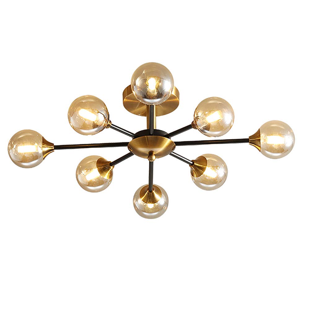CZYLJLK Flush Mount Hanging Ceiling Lighting Fixture for Bedroom,G9 Modern Gold Sputnik,Brushed Brass Mid Century During Light-Cognac 8 Head