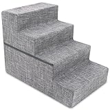 Best Pet Supplies Dog Stairs & Steps - Foam Steps for Small Dogs & Cats, Non-Slip Indoor Balanced Pet Step Support, Dog Ramp, No Assembly, Ash Gray Linen, Foldable 4-Step (22-inch Height)