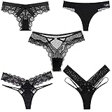 Sexy Black Thong Underwear | Variety 5 Pack | Lace Panties | Women's Underwear | Panties for Women | Lingerie for Women Medium