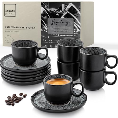 SÄNGER Sydney | Espressotassen Set Steingut 12 teilig, Mokka Tassen...