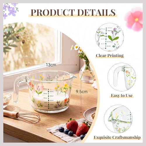 Vaso medidor de vidrio floral 500 ml con pico y asa miniatura 3