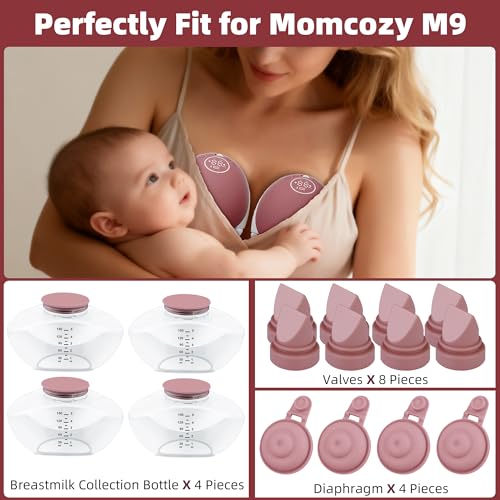 Image of Replacement Parts Kit for Momcozy M9 Wearable Breast Pump - Includes 4pcs Breastmilk Container, 8pcs Duckbill Valves, 4pcs Membranes & Cleaning Brush, BPA-Free, Easy to Clean