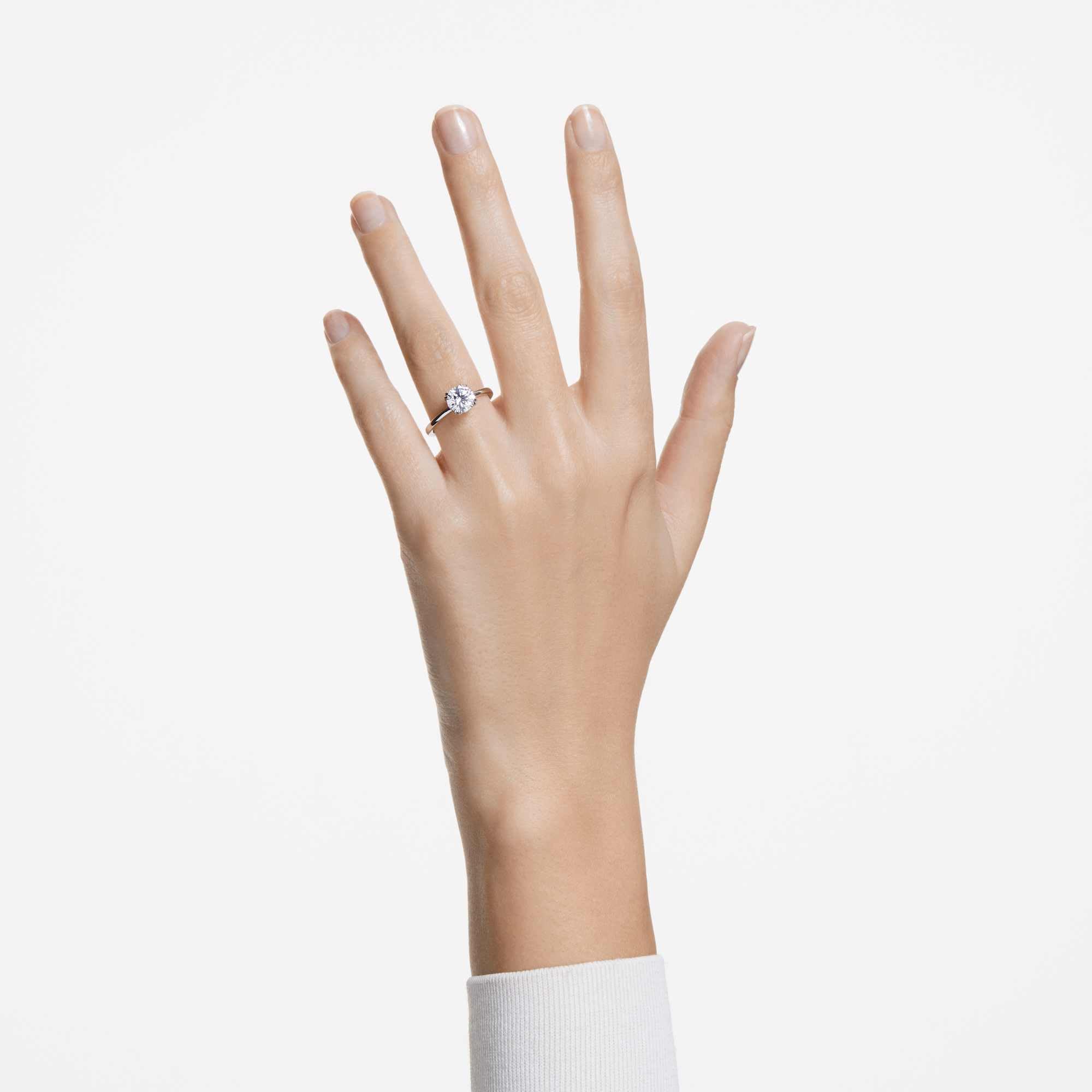 Swarovski Stilla Collezione Anello cocktail, Taglio rotondo, Bianco, Finitura tonalità argento
