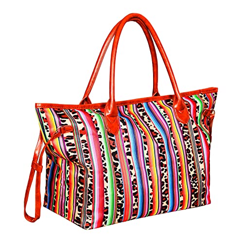 Large Womens Tote Beach Bag Lightweight Canvas Casual Handbag (Serape Leopard)