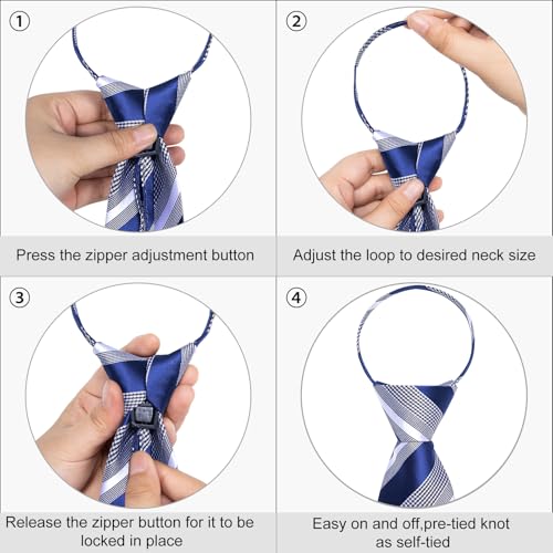 Image of DiBanGu Mens Zipper Tie Silk Pre-Tied Necktie with Gift Box | Jacquard Woven,Paisley Solid Plaid Pattern,6PCS with Pocket Square,Cufflinks and Lapel Pin,for Wedding Party Formal Business