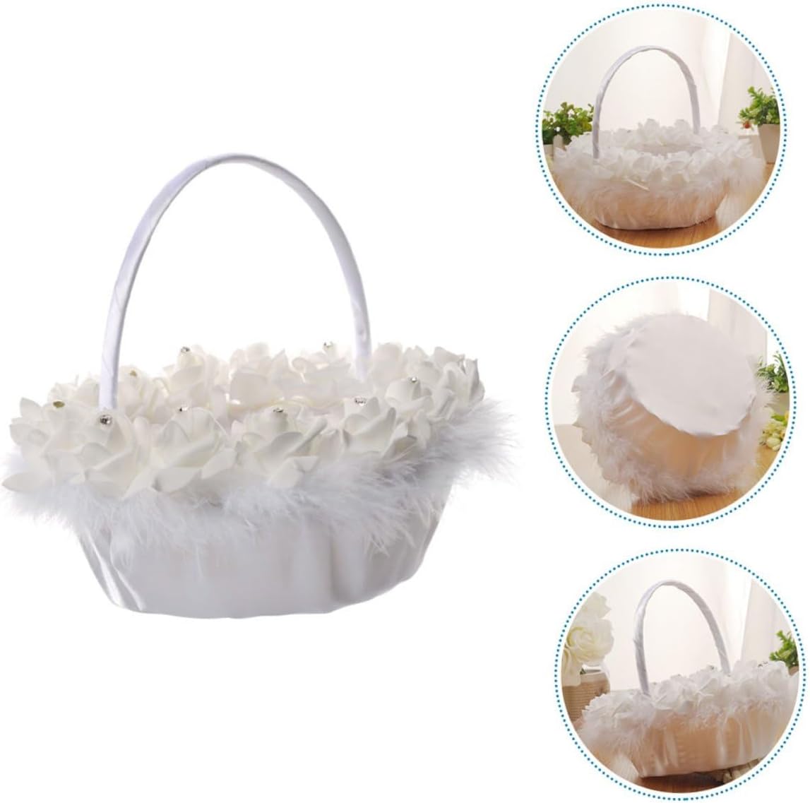 Wedding Flower Girl Basket White Handheld Bridal Basket Woven for Wedding Supplies Ceremony Use