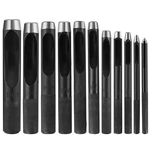 Creux Poinçon en Cuir 11Pcs Poinçon Creux en Acier Rond Outils de Poinçon de Trou Creux de l'Artisanat en Cuir 1-11mm pour Cuir Bande de Montre Toile