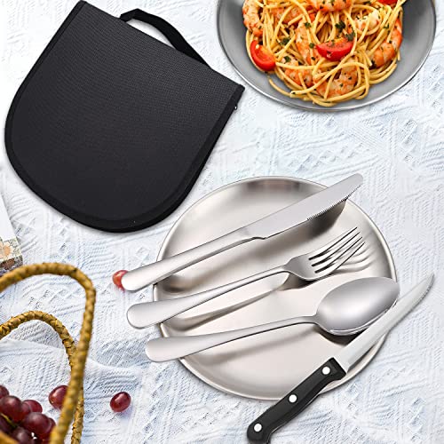 Camping Silverware Set, Femococ Picnic Dish Set For 2 Camping Utensil Set With Plate Spoon Knife Fork Outdoor Picnic Tableware Camping Flatware Set #TOP5