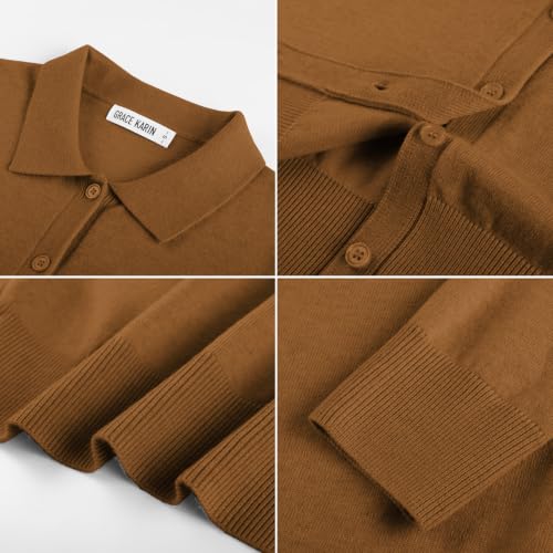 GRACE KARIN Cardigan Sweaters for Women Lapel Collar Cardigans,Caramel,M — view 6