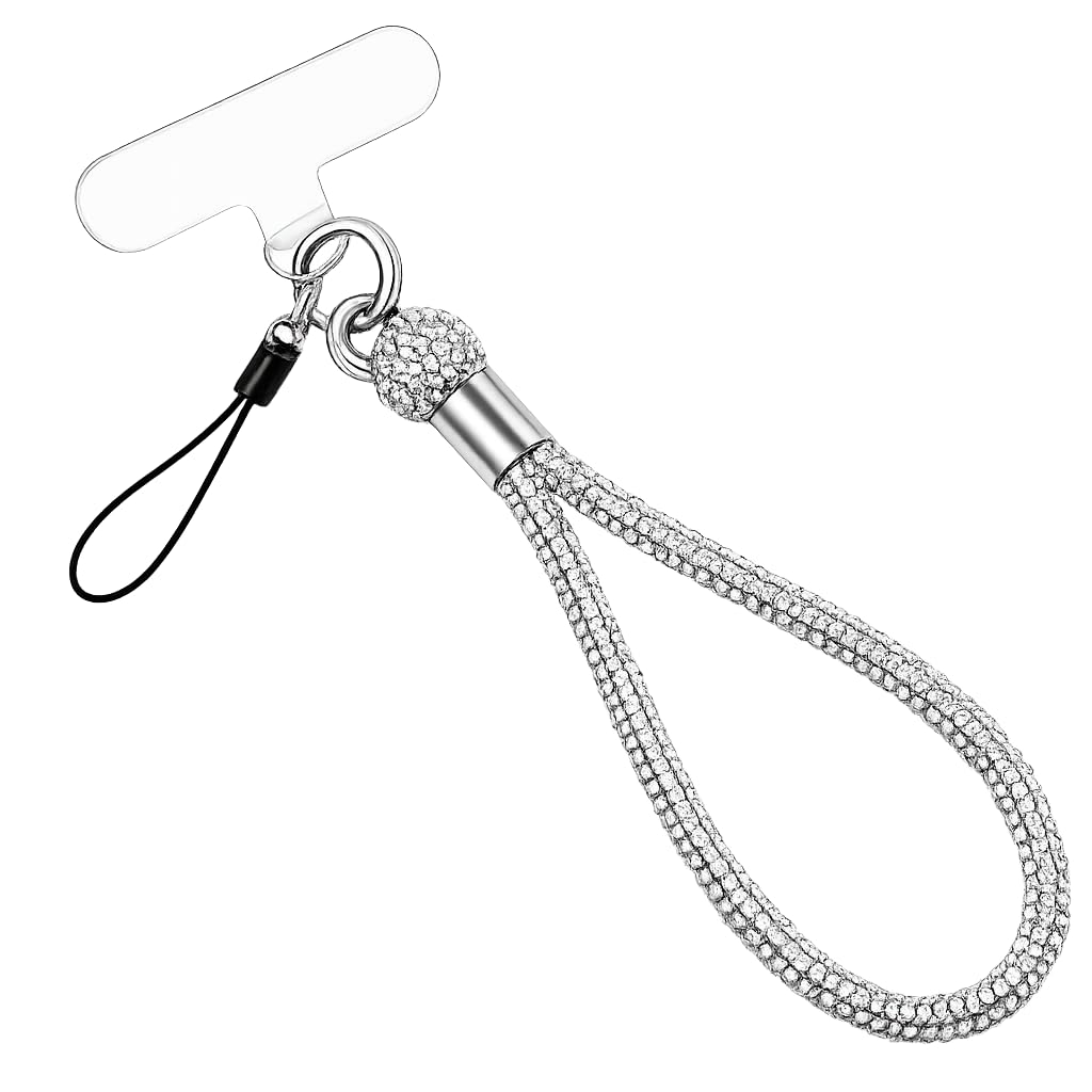 Crystal Phone Wrist Strap with Universal Phone Tether Tab, Rhinestone Hand Lanyard for Smartphones, Keys & Accessories, Silver (Pack of 1)-image-40