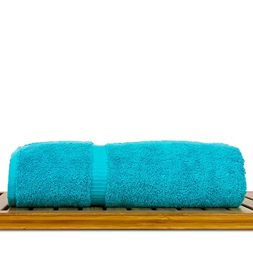 Image of BC BARE COTTON Luxury Hotel & Spa Towel Turkish Cotton Bath Towels - Aqua Blue - Dobby Border - Set of 2