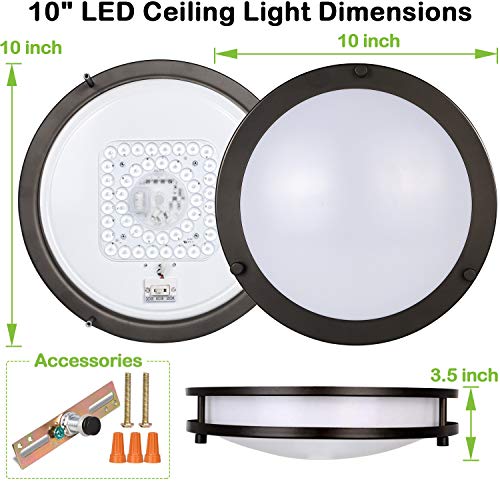 Hykolity 10 Inch Flush Mount Led Ceiling Light Fixture, 17W[120W Equiv] 1100Lm, 3000K/4000K/5000K Adjustable Ceiling Lights, Oil Rubbed Bronze Saturn Dimmable Lighting For Hallway Bathroom - 2 Pack #TOP5