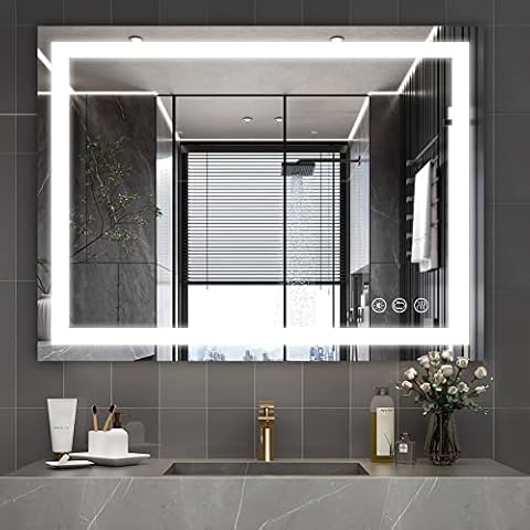 Butylux 32x24 inch Wall Mounted LED Bathroom Mirror with 3000K-6000K Dimmable, Anti-Fog, Lighted Bathroom Mirror with Smart Touch Button, Memory Function(Horizontal/Vertical) Cover