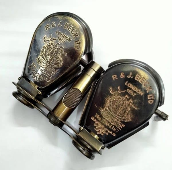 Nautical Brass Antique Brass Binocular Monocular Nautical Telescope Spyglass with Handle & Leather Box-image-23