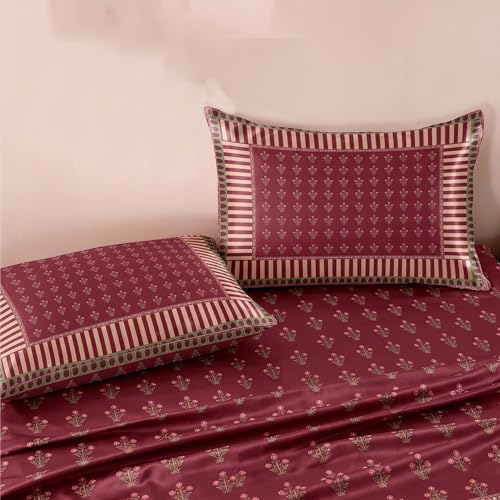 Image of Ishro Home Premium Bedsheet for Double Bed with 2 Pillow Covers - Cloud Cotton Bedsheet, Soft, Silky Smooth & Wrinkle Resistant, Luxury Printed Design (Flat Double Bed Size, Milan Royale)