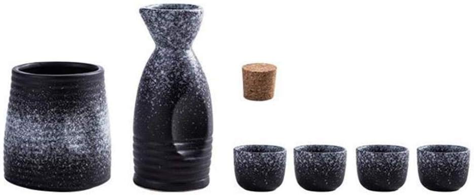 Black Snowflake Glaze Texture Sake Set Food Grade Porcelain Wine Set for Cold/Warm/Hot Sake/Shochu/Tea-Dinnerware Sets 6 Pieces Mugs